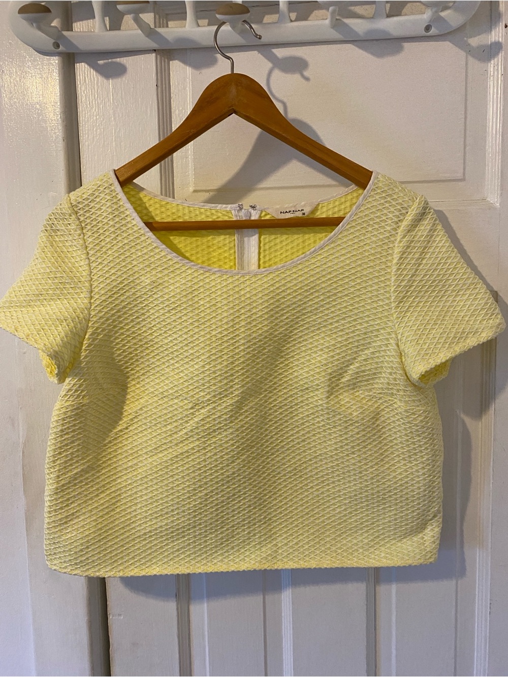 Citron Yellow Textured Short-Sleeve Crop Top